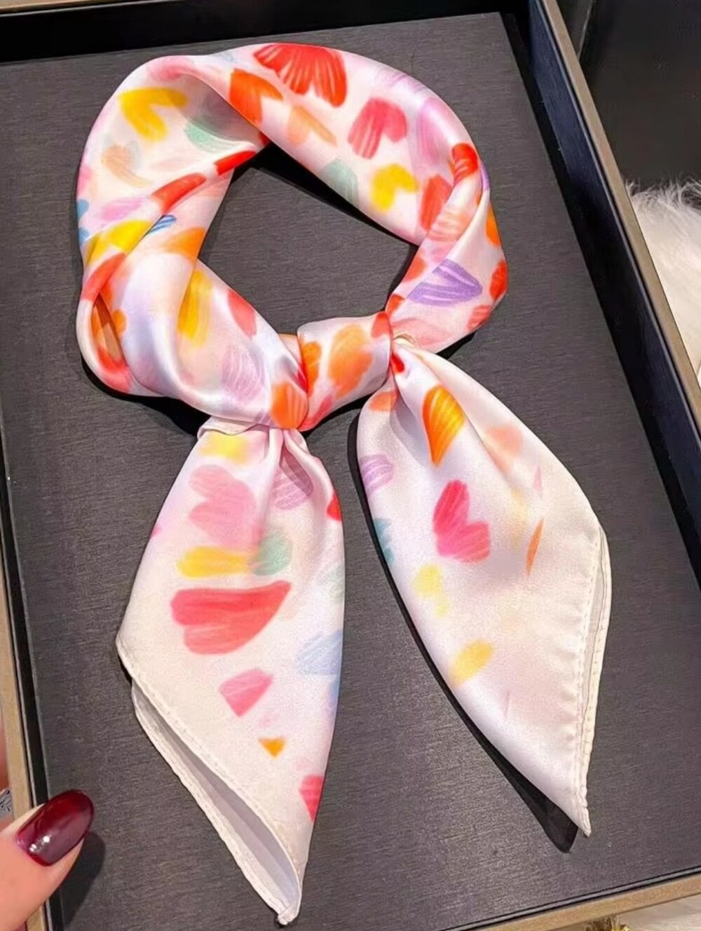 Silk- FeelHeart Multicolor Pattern Women Scarf , Head Scarf Neck Scarf - Picture 2 of 5